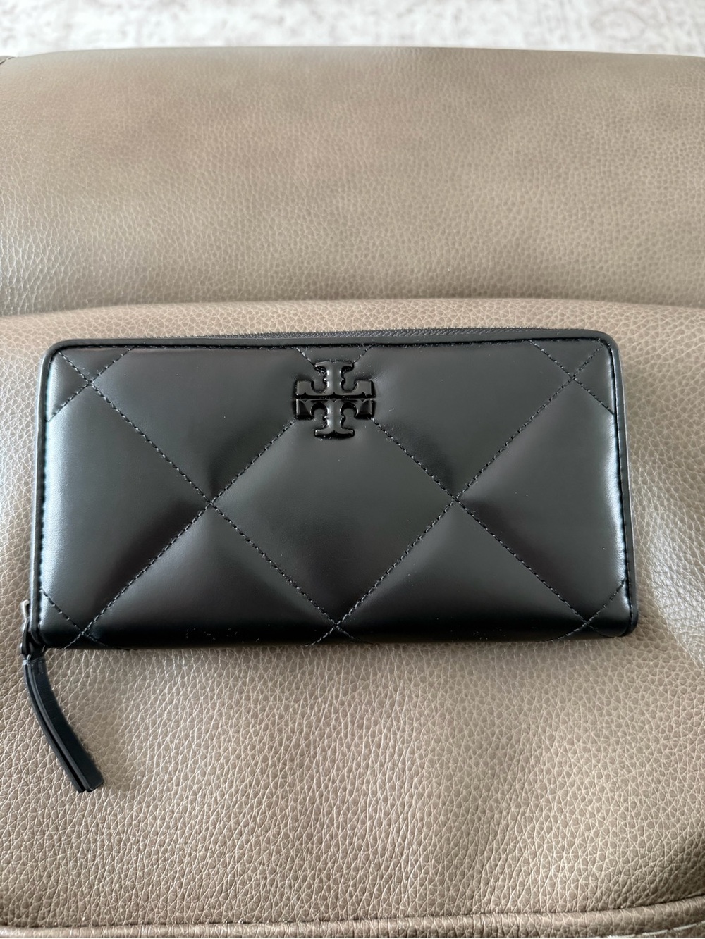 Tory Burch Black Quilted Zip-Around Leather Wallet